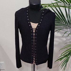 Max Studio Black Eyelet Cardigan Sz L